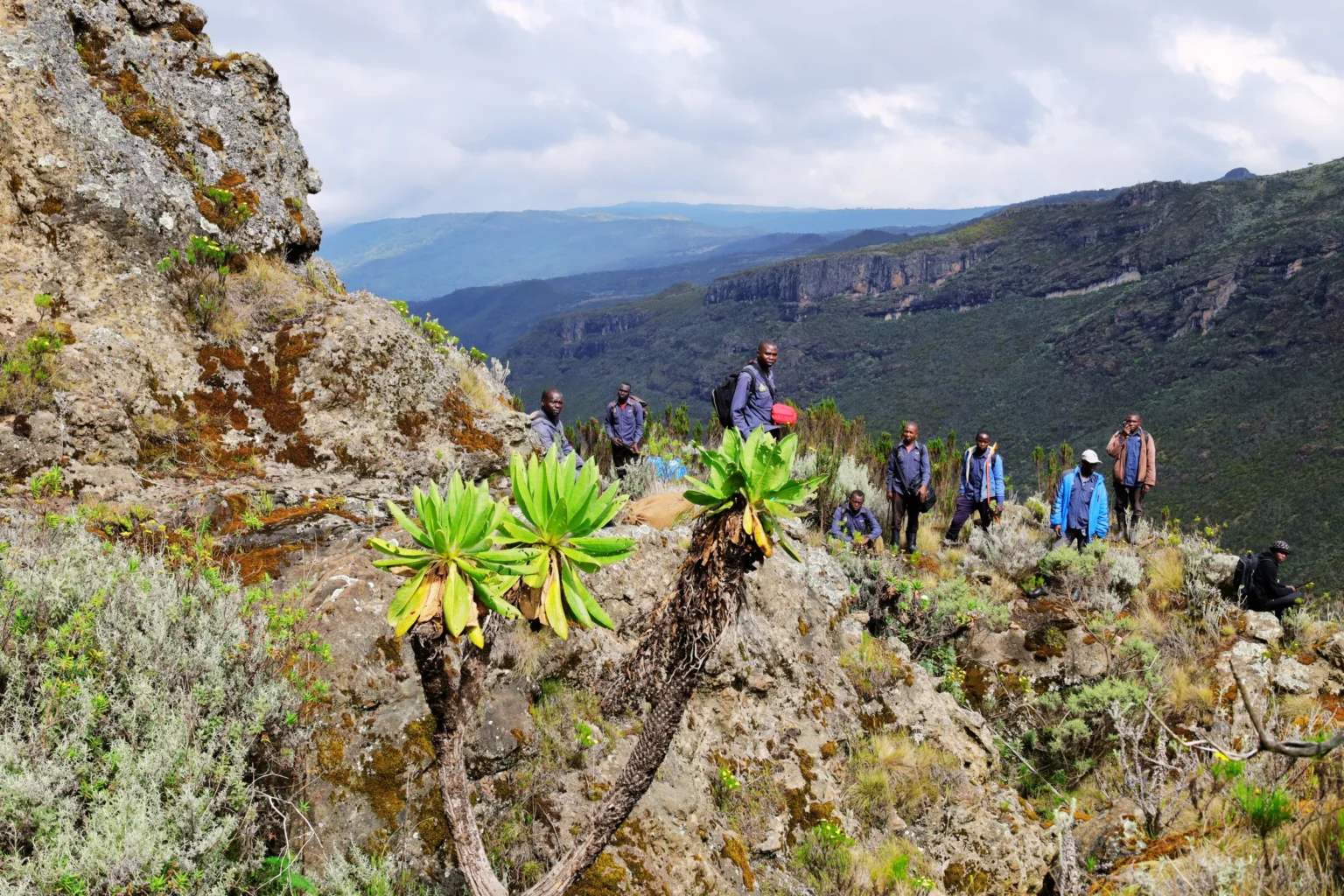 Porters overlooking Simu Gorge, Mt Elgon